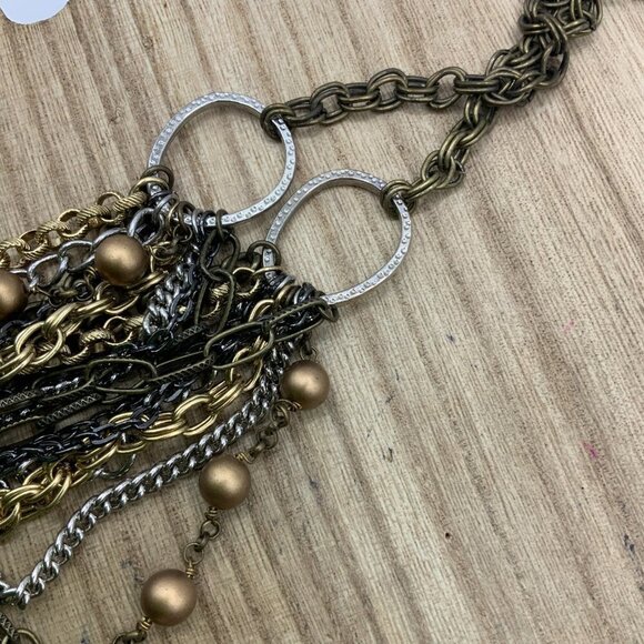Talbots Multi Strands Chains Gold Silver Tone Beaded Necklace - Picture 7 of 9